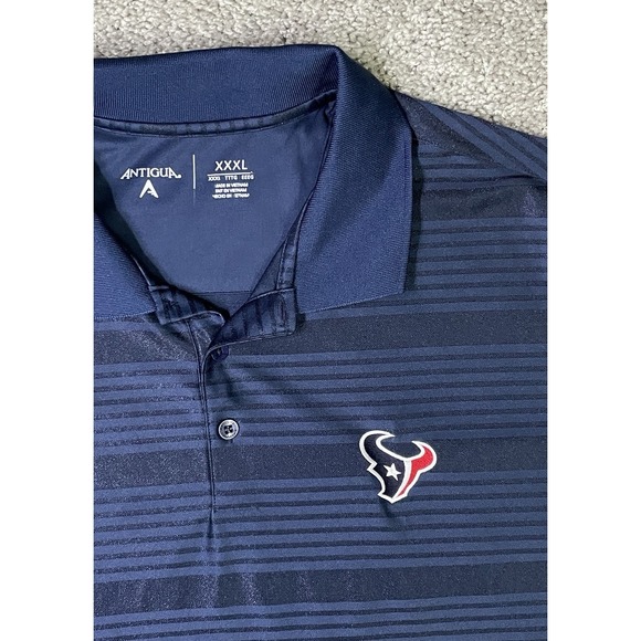 Houston Texans Polo Mens Size 3XL Striped Blue Shirt Antigua Short Sleeve Golf - Picture 3 of 10